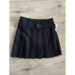 Open Edit Mini Skirt Womens Sz 00 Black Pleated Belted Waist